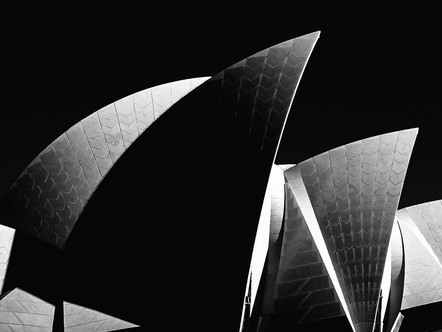 Black and white photograph of the Sydney Opera House's roof