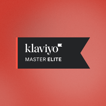 Klaviyo Master Elite badge on a red background