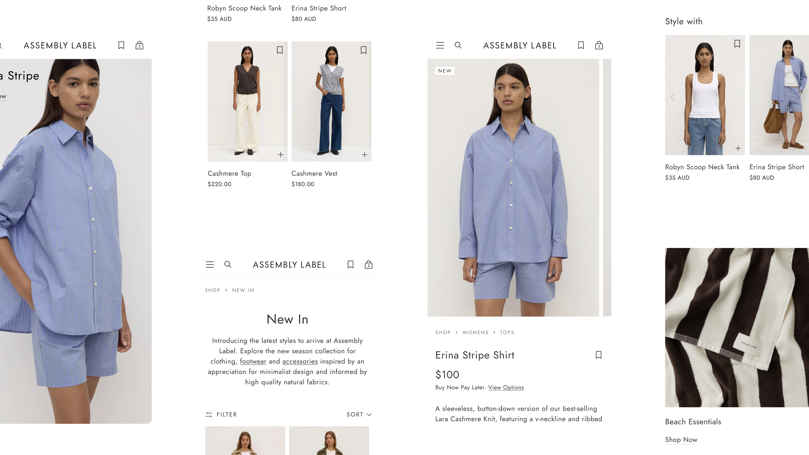 Screenshots of Assembly Label's mobile website