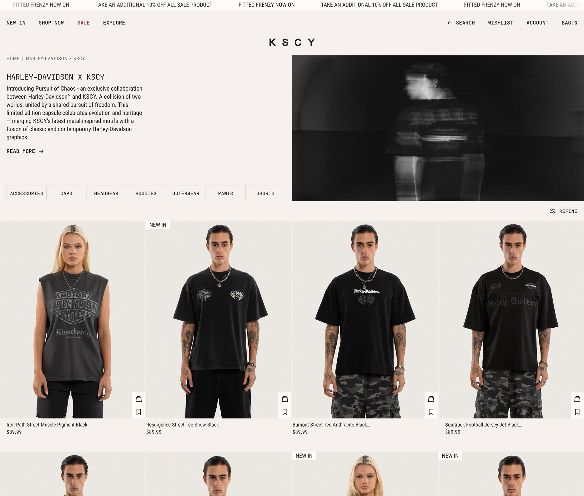 Harley-Davidson x KSCY clothing collection on a website homepage