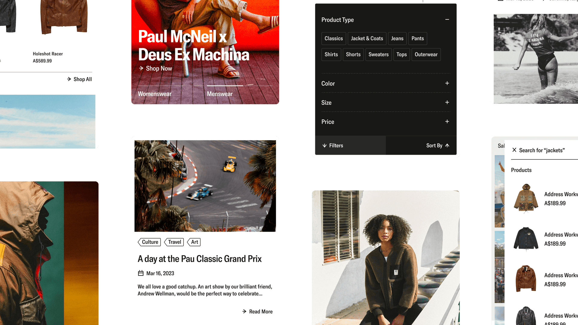 Screenshots of Deus Ex Machina's mobile website