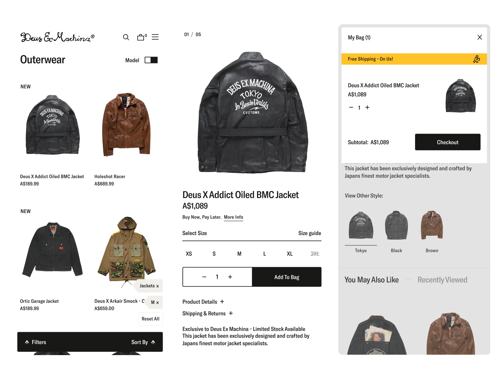 Screenshots of Deus Ex Machina's mobile website