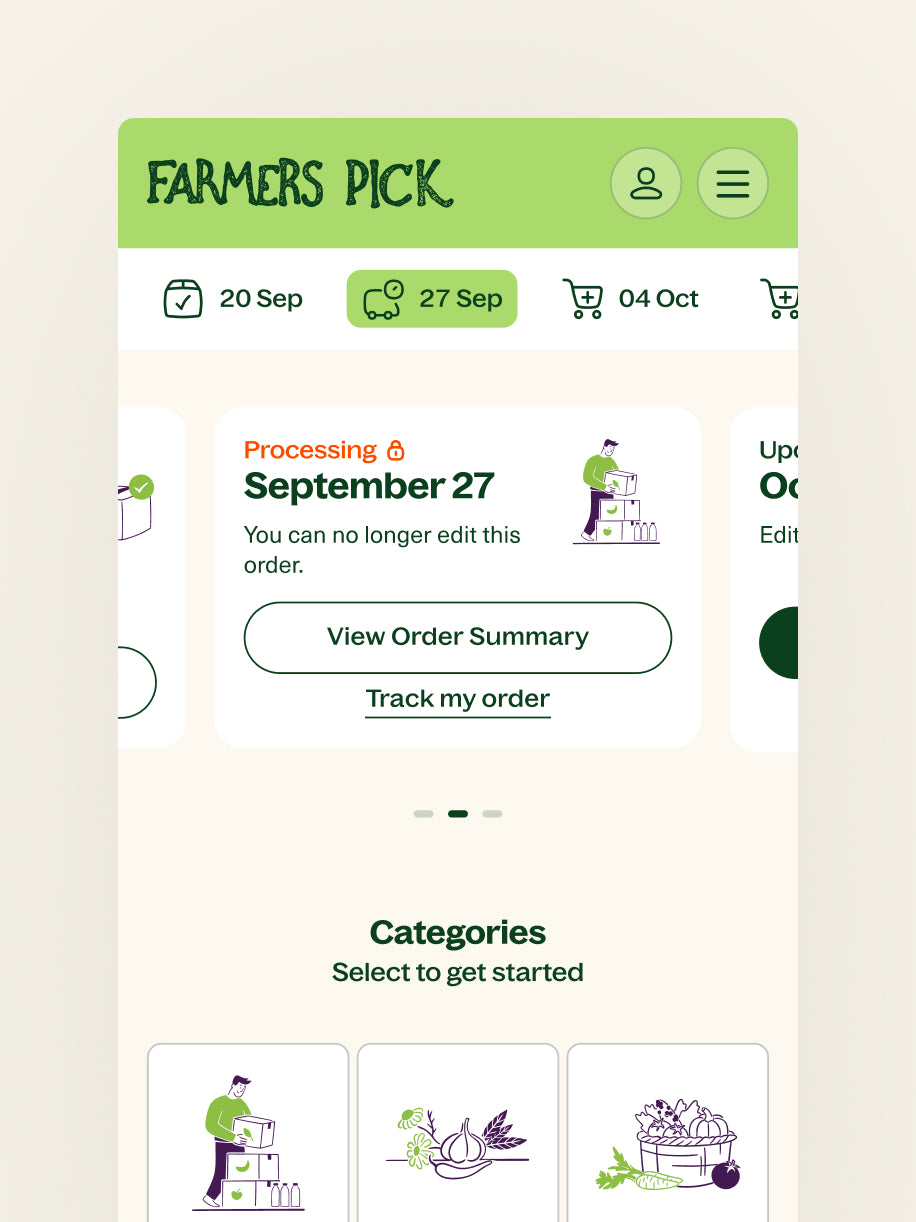Screenshot of the Farmer's Pick mobile website. 