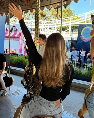 Person riding a carousel at an amusement park