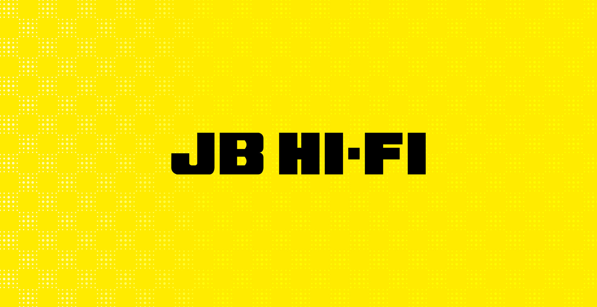 JB HI-FI logo on a yellow background with a geometric pattern