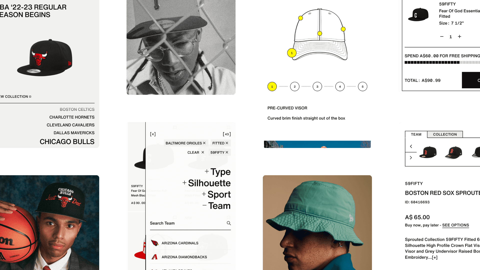 Screenshots of New Era's mobile website