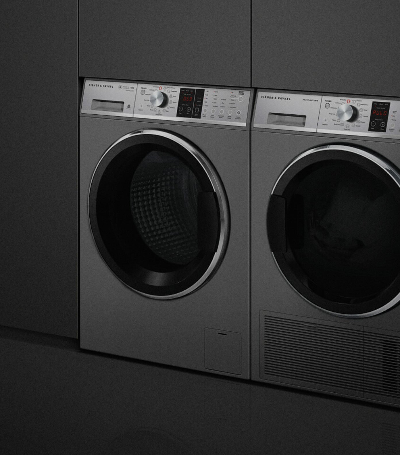 Minimalist product shot of Fisher & Paykel washer and dryer