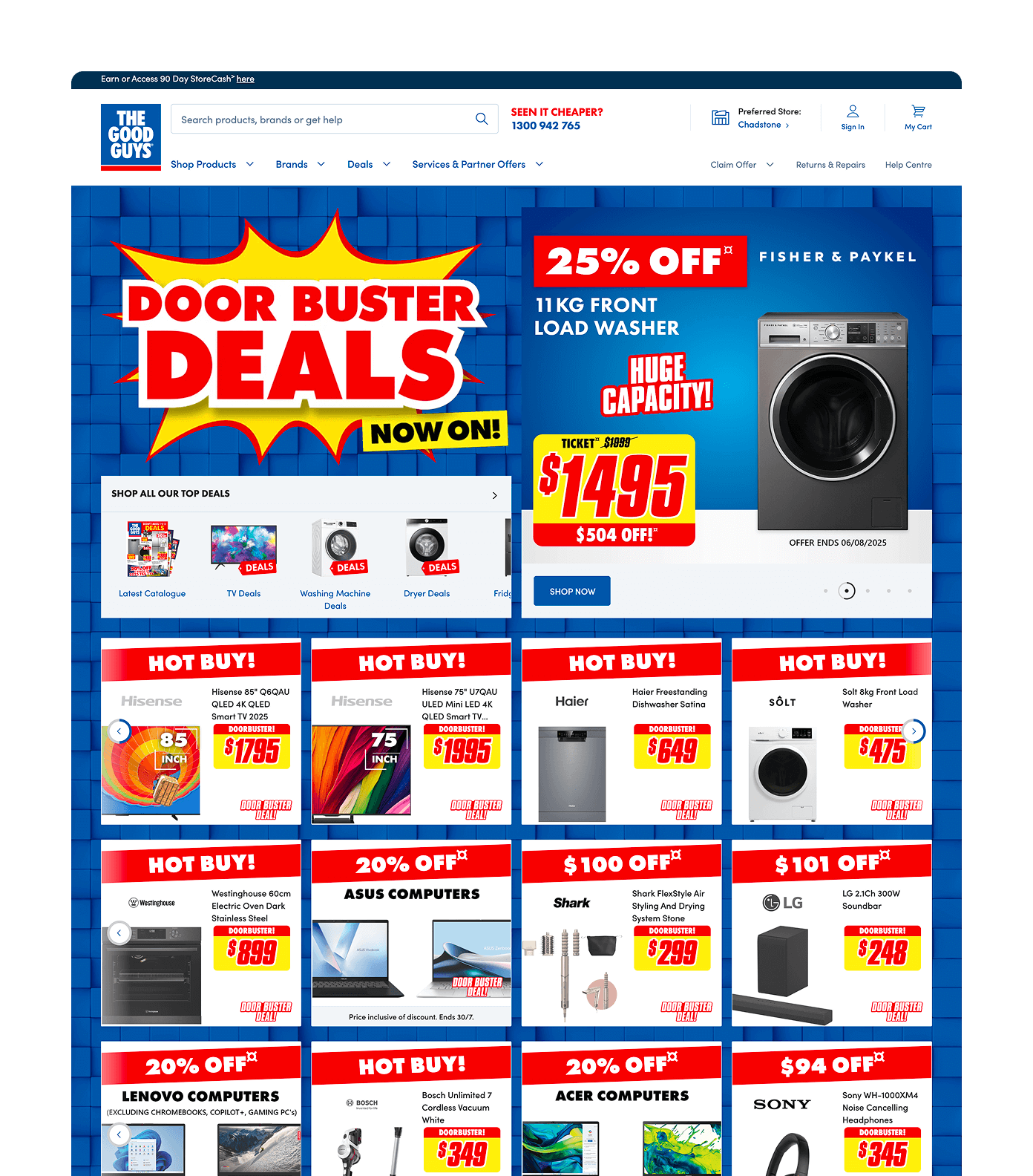 Screenshot of The Good Guys desktop homepage
